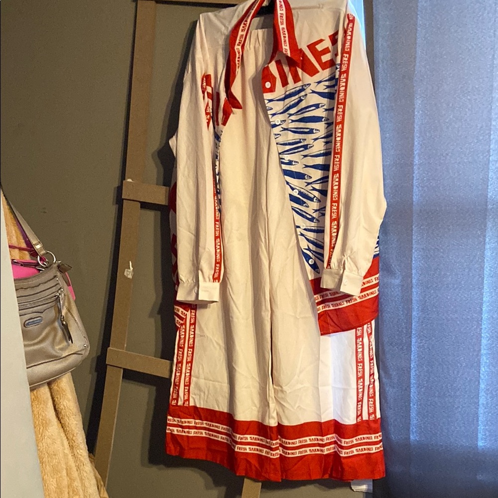 White and Red Long Sleeve Dress